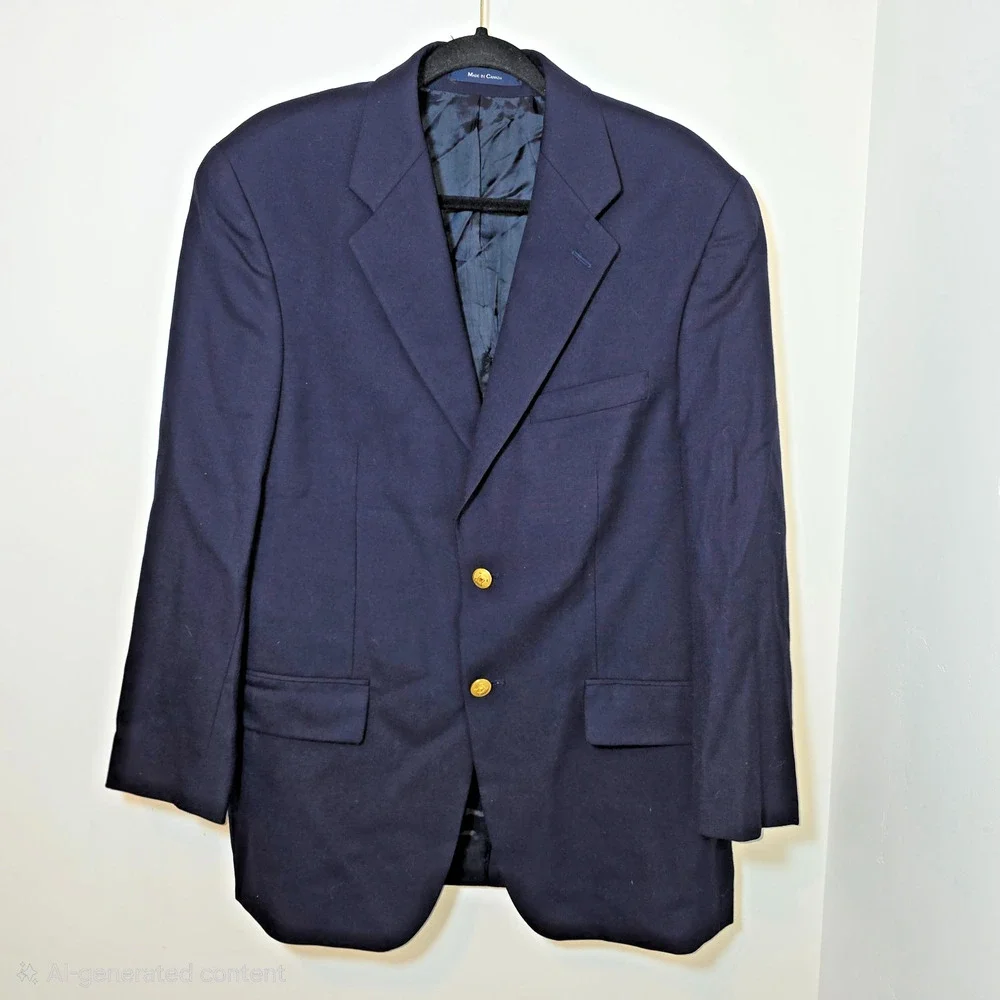 Chaps Ralph Lauren Blazer Mens 44R Navy Wool Gold Crest Buttons Classic Jacket